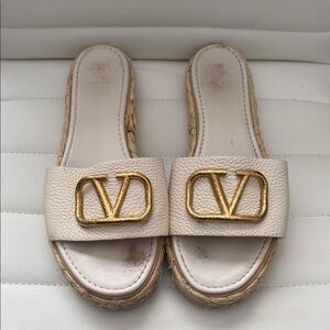 Valentino VLogo Slide Sandals with Gold Accent